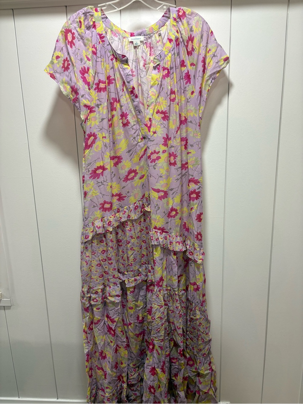 Sundance Lavender Lilac Light Purple Lightweight Floral Ruffle Maxi Dress Large